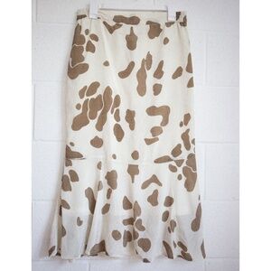 Silky Cow Skin Pattern White and Tan Midi Skirt